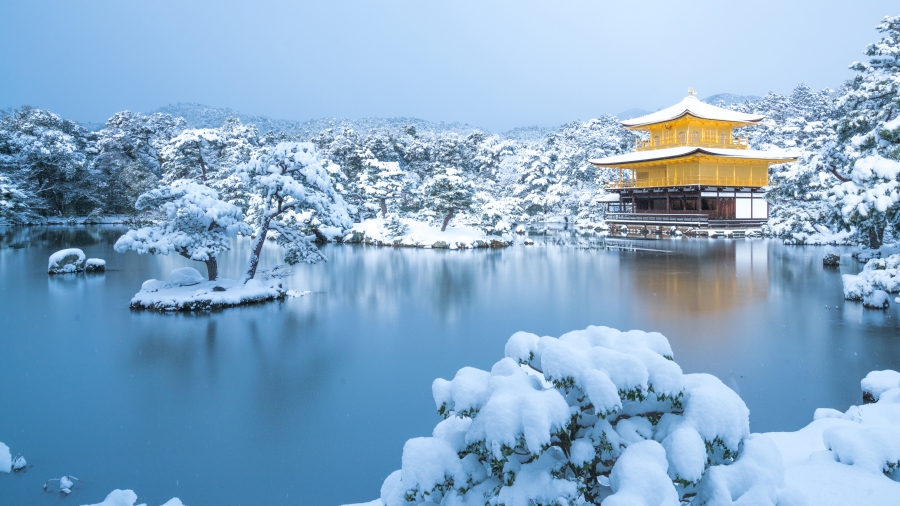 冬天的金阁寺、日本京都 