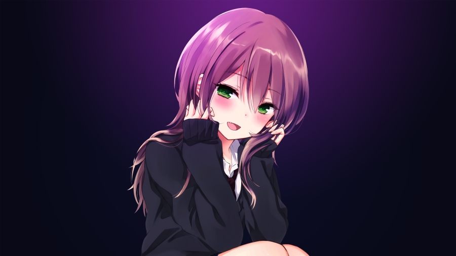 Blushy Smile 紫色头发可爱动漫少女、嘟嘟可爱脸蛋动漫4K高清壁纸