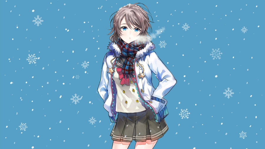 雪天超短裙动漫女孩戴着围脖的4k动漫壁纸
