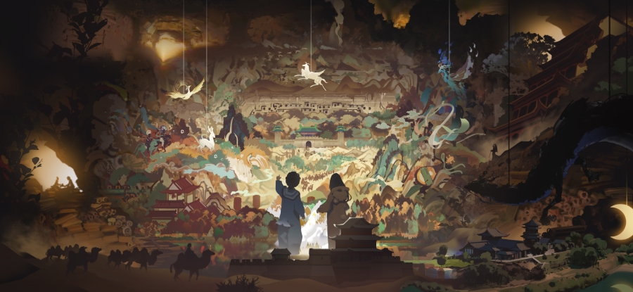 敦煌奇妙夜、动漫奇幻唯美艺术插画背景4k高清壁纸