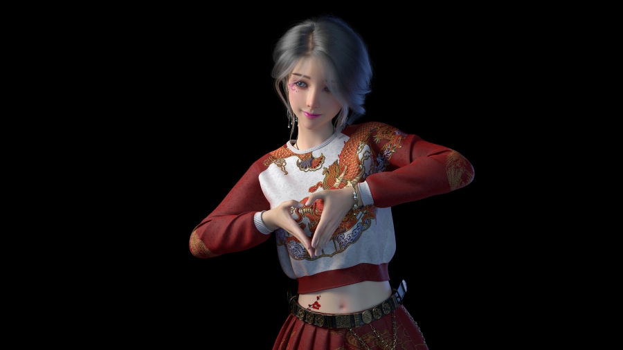 国风3D动漫少女比心送祝福高清4k电脑壁纸