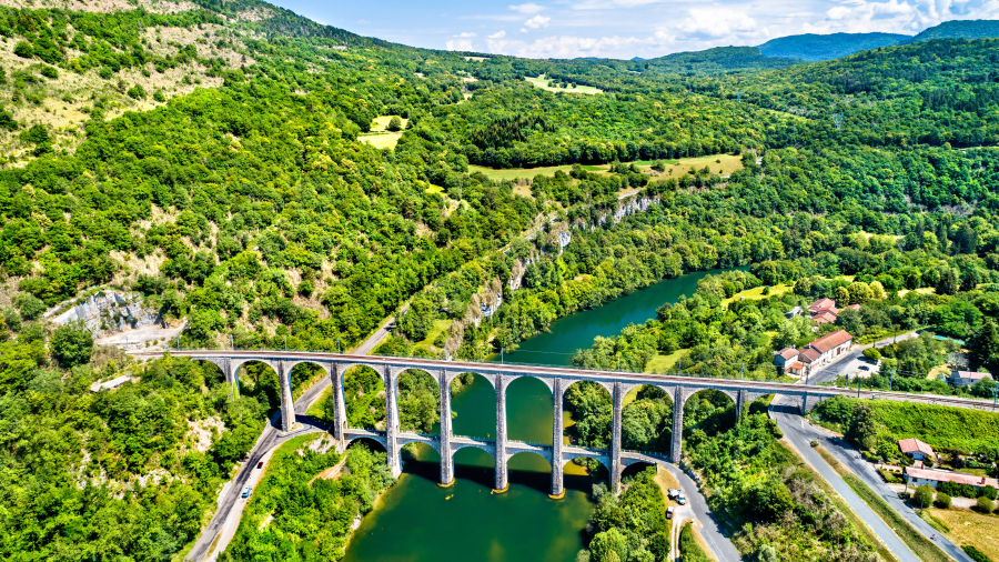 Cize-Bolozon viaduct crossing the Ain gorge, France 