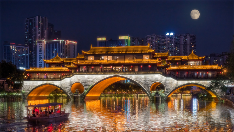 安顺桥中秋灯展，成都，中国 